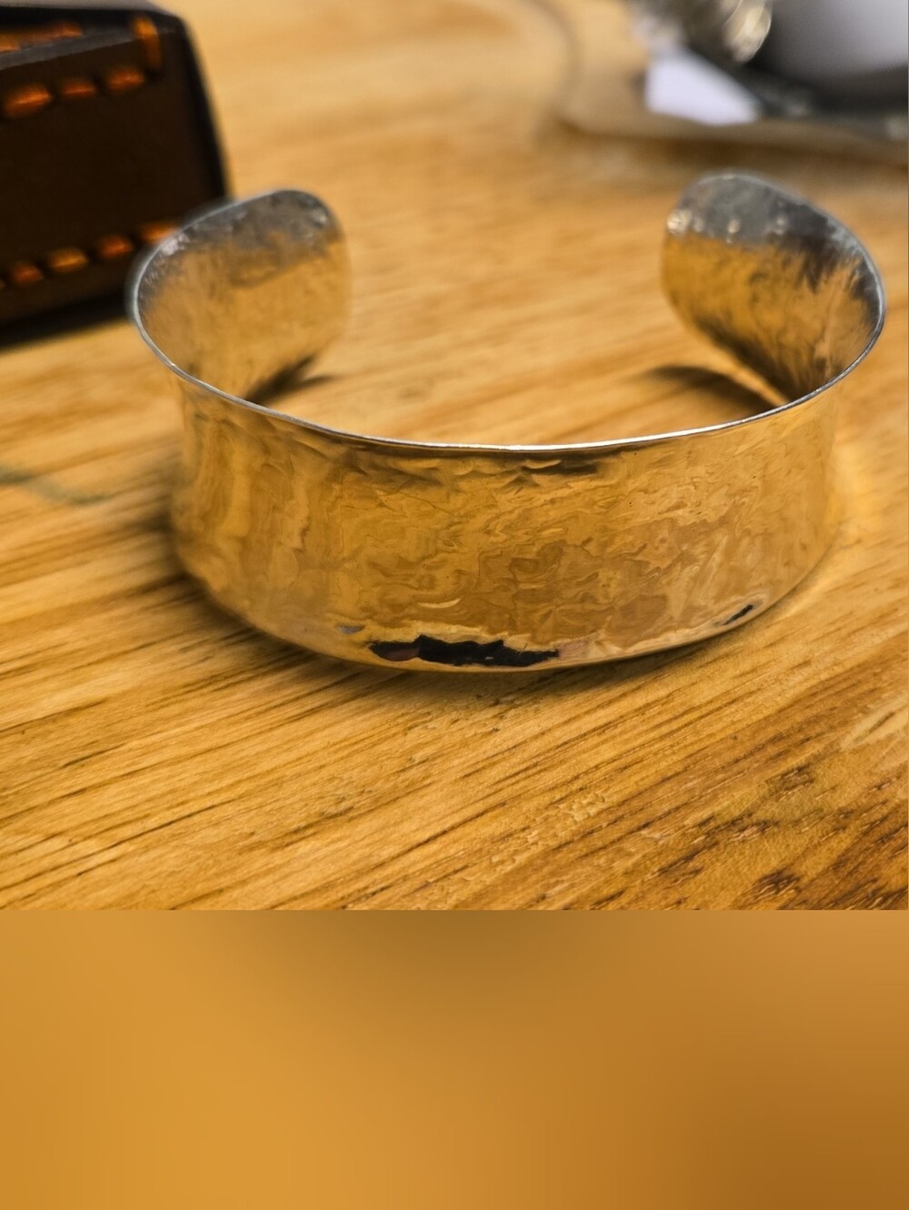 925 Hammered Cuff Bracelet - Polished Metal